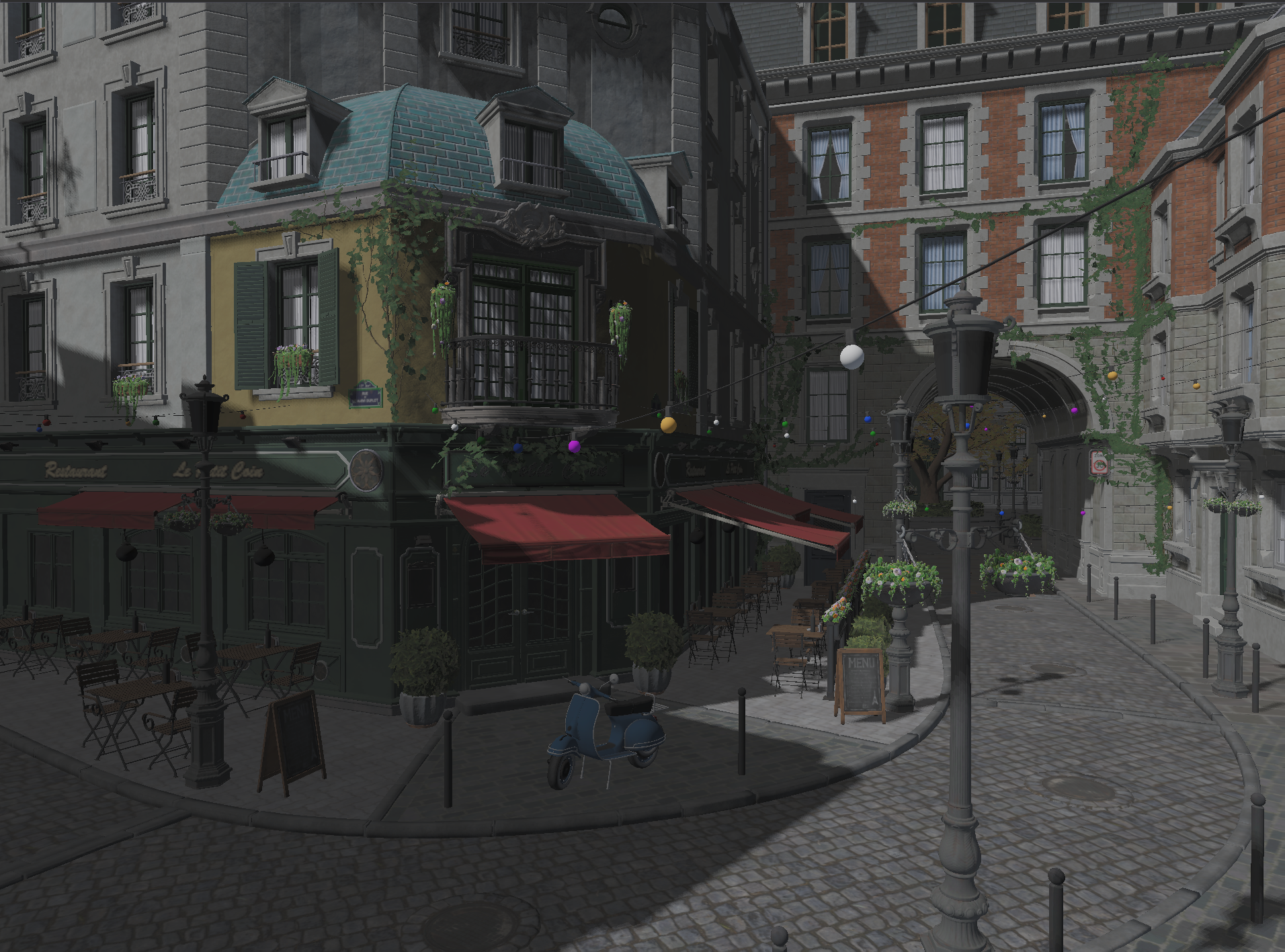 Amazon Lumberyard Bistro exterior scene rendered in Smoke Engine